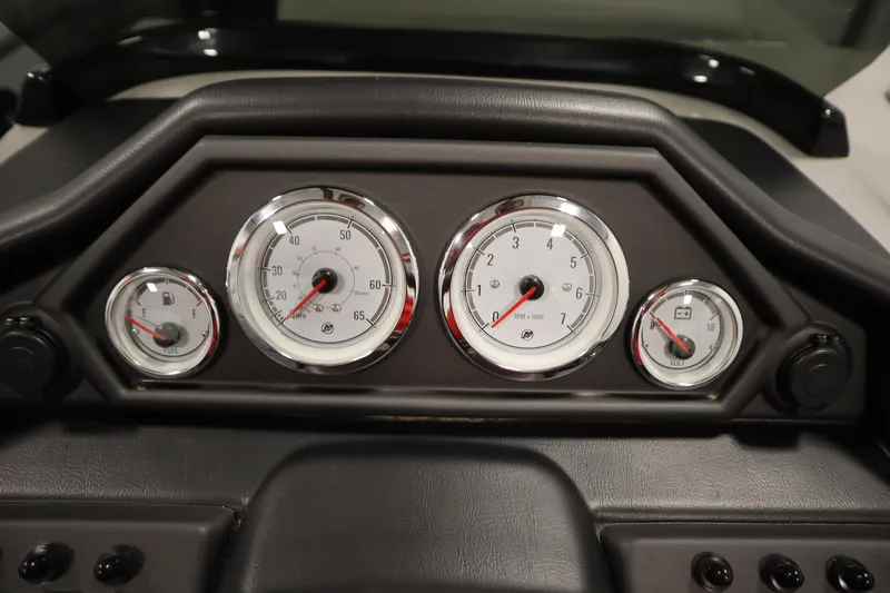 Slide: The Image of Dashboard of 2025 Bentley Pontoons 240 Navigator with speedometer and gauges. - 22