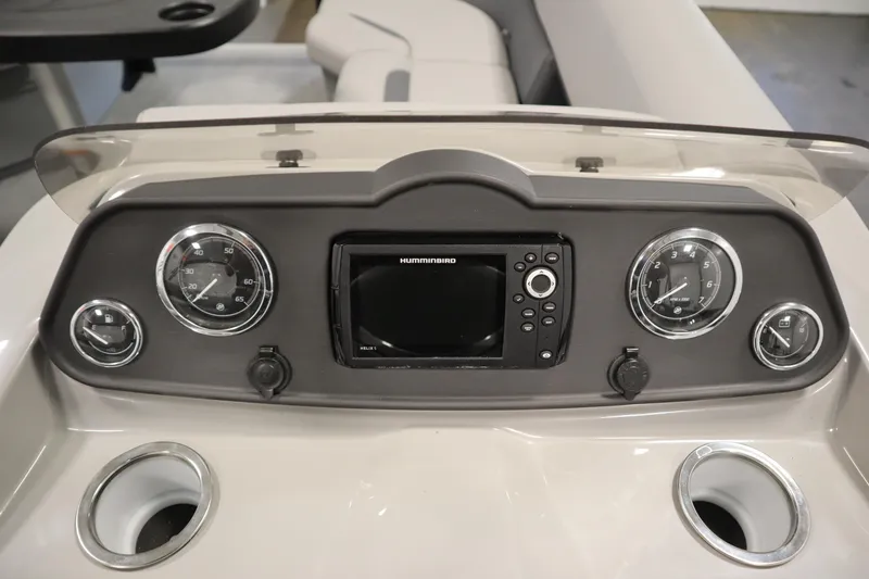 Slide: The Image of Dashboard of 2025 Bentley Pontoons 220 Fish-N-Cruise with gauges and navigation system. - 21