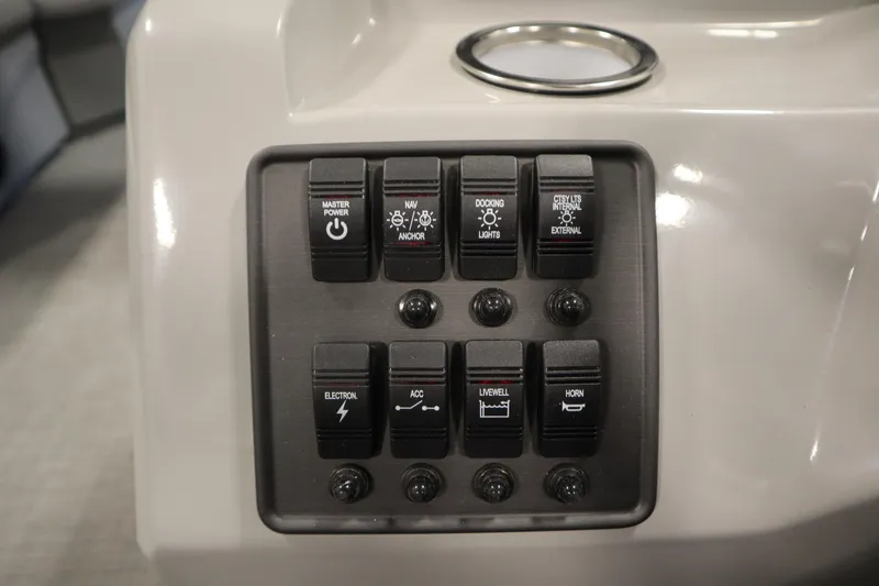 Slide: The Image of 2025 Bentley Pontoons 220 Fish-N-Cruise interior with steering console and seating. - 22