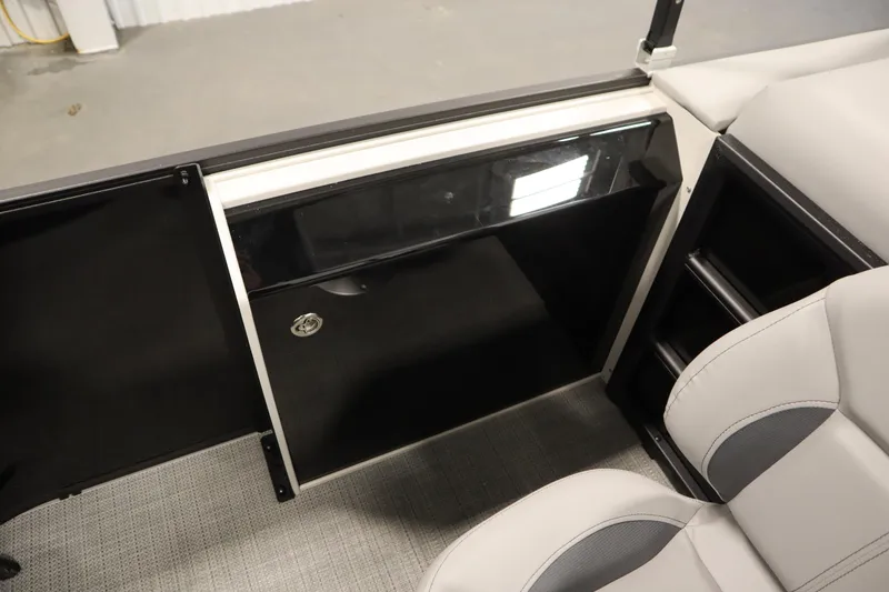 Slide: The Image of 2025 Bentley Pontoons 220 Fish-N-Cruise interior seating, featuring modern gray upholstery. - 34