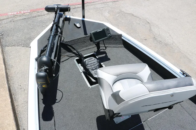 Slide: The Image of 2018 Polar Kraft Bass America TX175 Pro Bass boat interior with seat and control panel. - 13