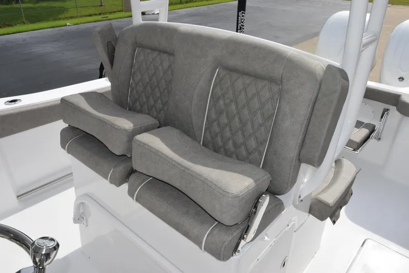 Slide: The Image of 2026 Sea Hunt Gamefish 30 Forward Seating with plush, diamond-stitched gray upholstery. - 12
