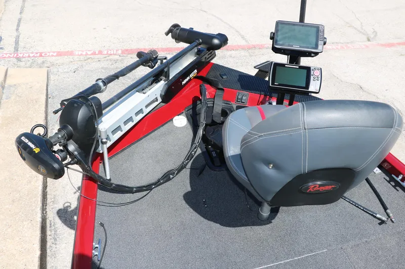 Slide: The Image of 2016 Ranger RT 188 boat interior with Minn Kota trolling motor and navigation equipment. - 17