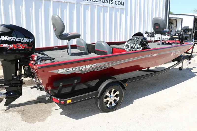 Slide: The Image of 2016 Ranger RT 188 boat with Mercury Pro XS engine, parked on a trailer. - 29