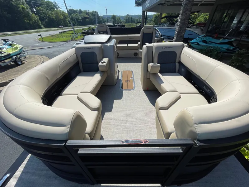 Slide: The Image of Luxurious interior of 2026 Harris Solstice 230 pontoon boat with plush seating. - 5