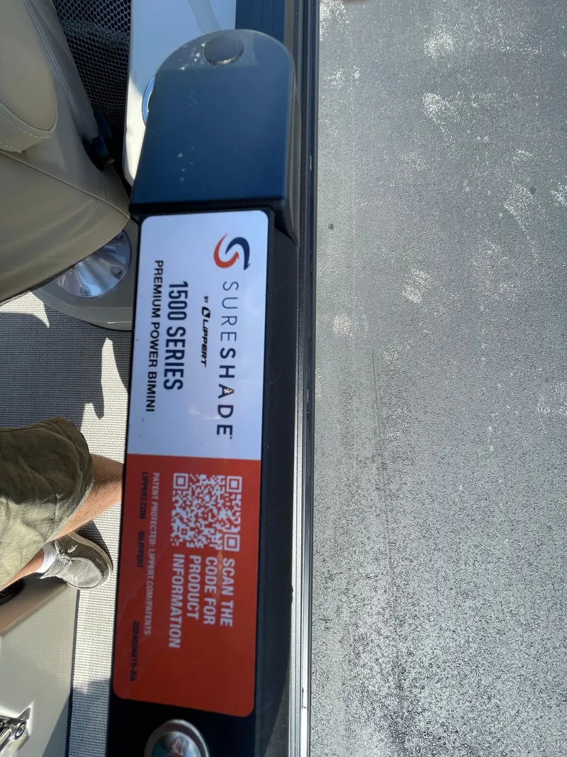 Slide: The Image of Sureshade 1500 Series label on Harris Solstice 230 boat, 2026 model. - 9