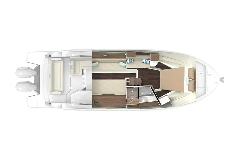 Slide: The Image of Manufacturer Provided Image: 2022 Regal 36 XO boat layout with twin outboard engines, spacious interior, and modern amenities. - 62