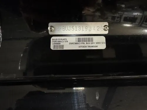 Slide: The Image of 2025 Regency 230 DL3 boat identification plate with serial numbers and barcode. - 17