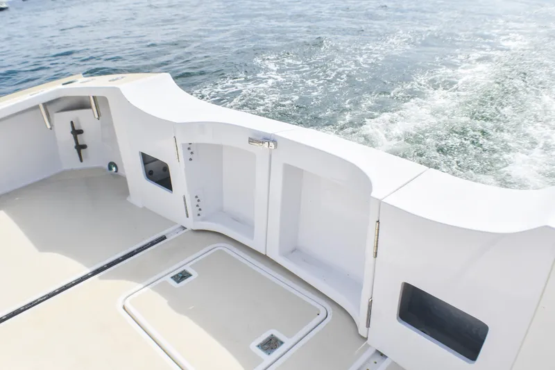 Slide: The Image of 2021 Mussel Ridge Downeast boat deck with ocean view and white interior. - 25