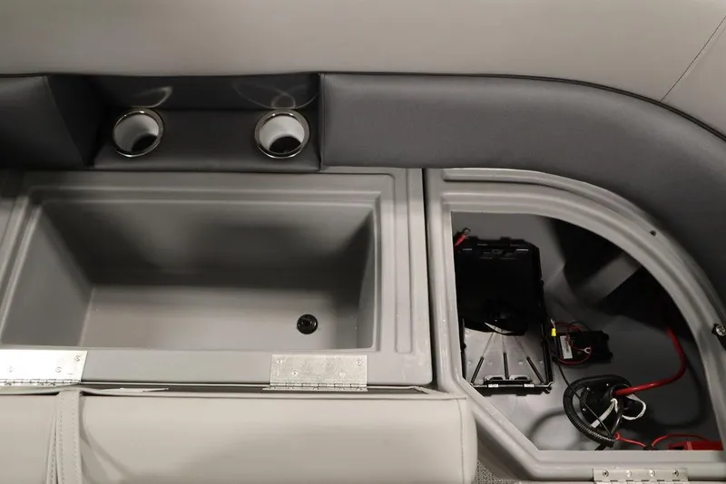 Slide: The Image of 2025 Bentley Pontoons 243 Navigator Tri-toon storage compartments and wiring details. - 30