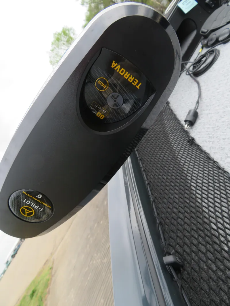 Slide: The Image of Close-up of a 2024 Ranger VS1782SC Angler boat's trolling motor. - 12