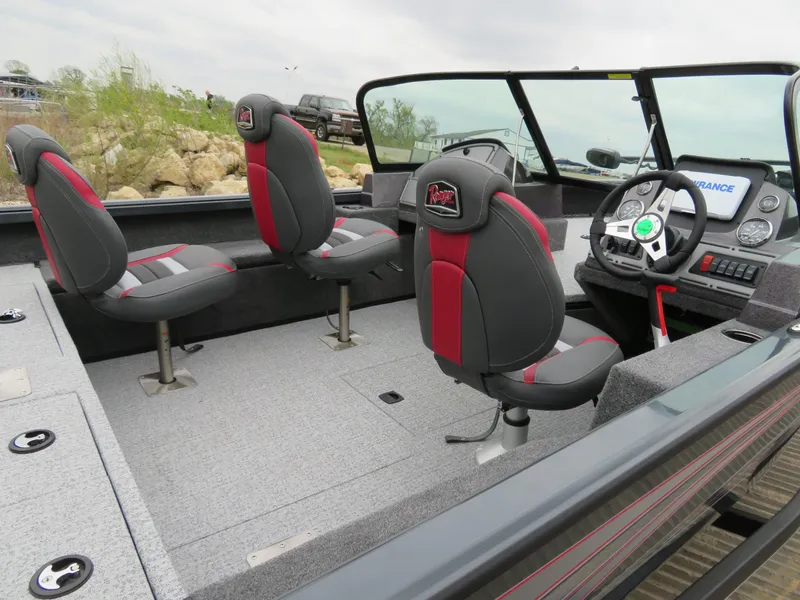 Slide: The Image of 2024 Ranger VS1782SC Angler boat interior with modern seating and dashboard. - 4
