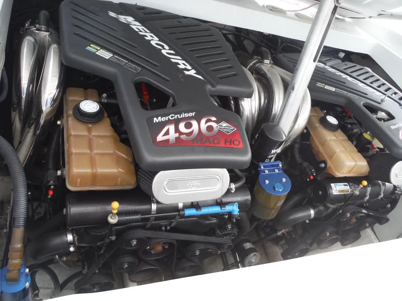 Slide: The Image of 2003 Baja 36 Outlaw engine, featuring dual MerCruiser 496 MAG HO motors. - 38