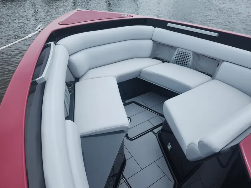 Slide: The Image of 2020 Aviara AV32 I/O boat interior with sleek white seating and modern design. - 16
