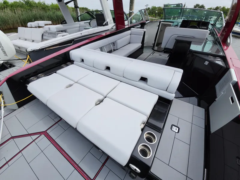 Slide: The Image of 2020 Aviara AV32 I/O boat interior with luxurious seating and modern design. - 25