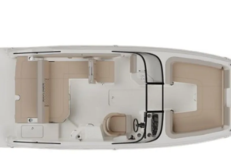 Slide: The Image of Top view of 2025 Bayliner D22I boat interior layout, featuring seating and helm. - 60