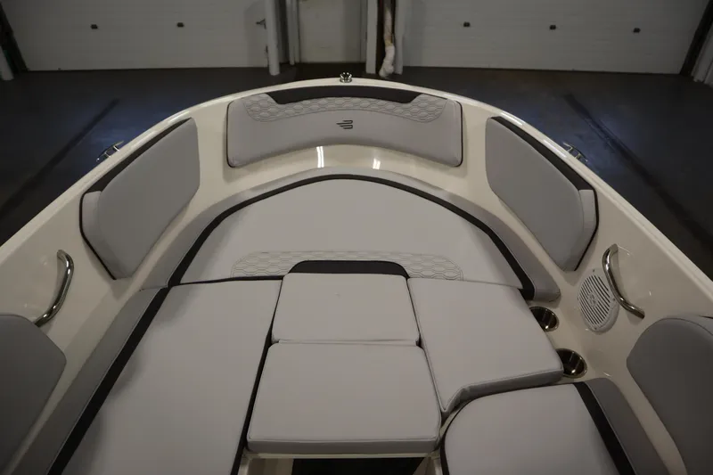 Slide: The Image of 2025 Bayliner Element M15 boat in a spacious indoor setting. - 11