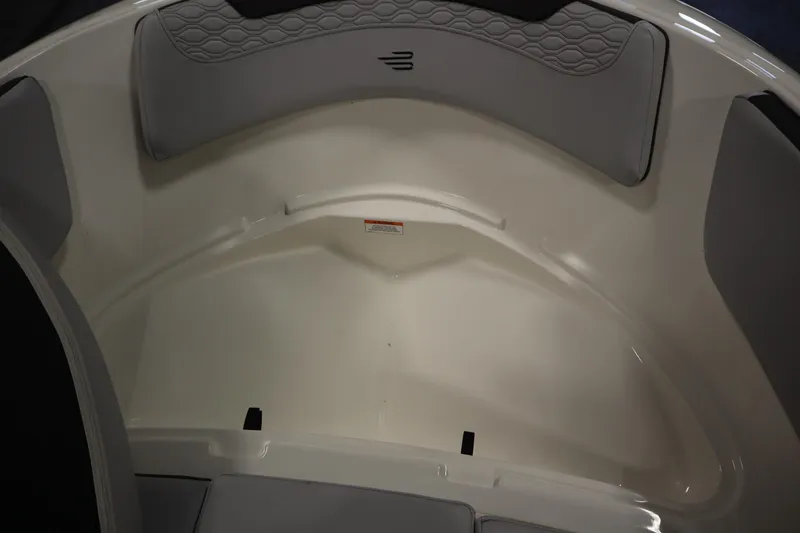 Slide: The Image of 2025 Bayliner Element M15 boat in a garage, featuring a Mercury 60 engine. - 12