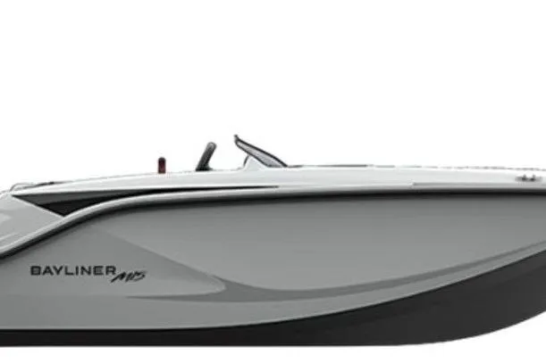 Slide: The Image of 2025 Bayliner Element M15 boat, sleek design, side view, white and black color scheme. - 33
