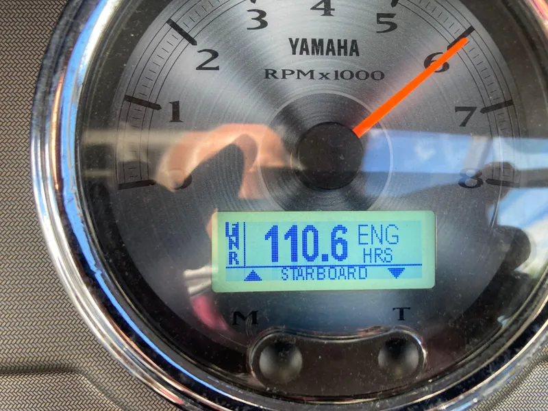 Slide: The Image of Close-up of Yamaha Boats 242 Limited S E-Series 2017 tachometer displaying 110.6 engine hours. - 27