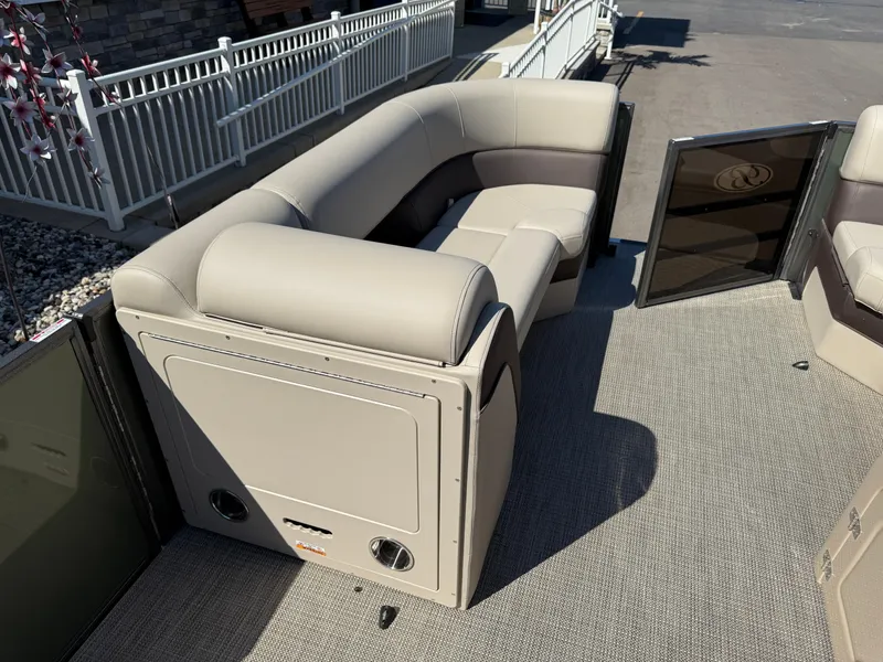 Slide: The Image of Luxurious seating on 2026 Bentley Pontoons Elite 220 Admiral, featuring elegant beige upholstery. - 16