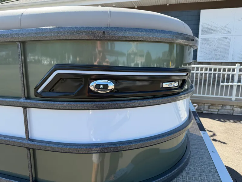 Slide: The Image of 2026 Bentley Pontoons Elite 220 Admiral, sleek design detail with modern lighting. - 3