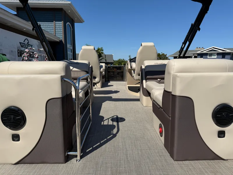Slide: The Image of 2026 Bentley Pontoons Elite 220 Admiral interior with luxurious seating and modern design. - 8