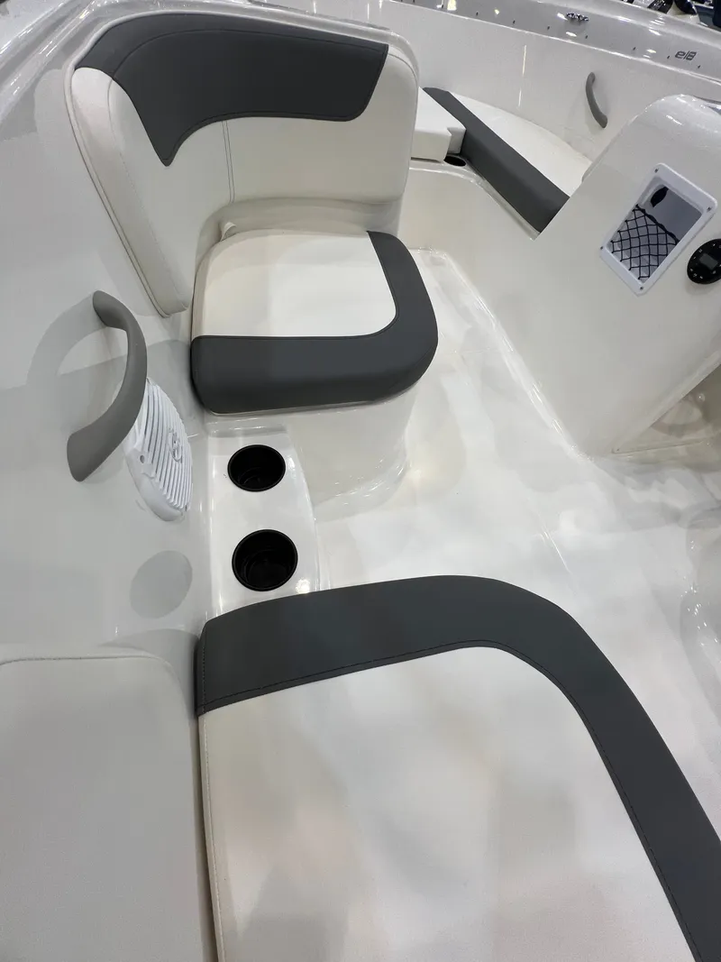 Slide: The Image of Interior of 2026 Bayliner E16LE with gray and white seating. - 4