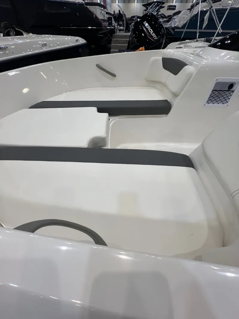 Slide: The Image of Interior of 2026 Bayliner E16LE with gray and white seating. - 5