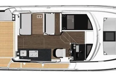 Slide: The Image of 2024 Jeanneau NC 1095 boat interior layout with kitchen, seating, and helm station. - 48