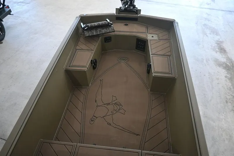 Slide: The Image of Interior of 2026 Thor 1754 Timber Hammer boat with custom flooring design. - 11