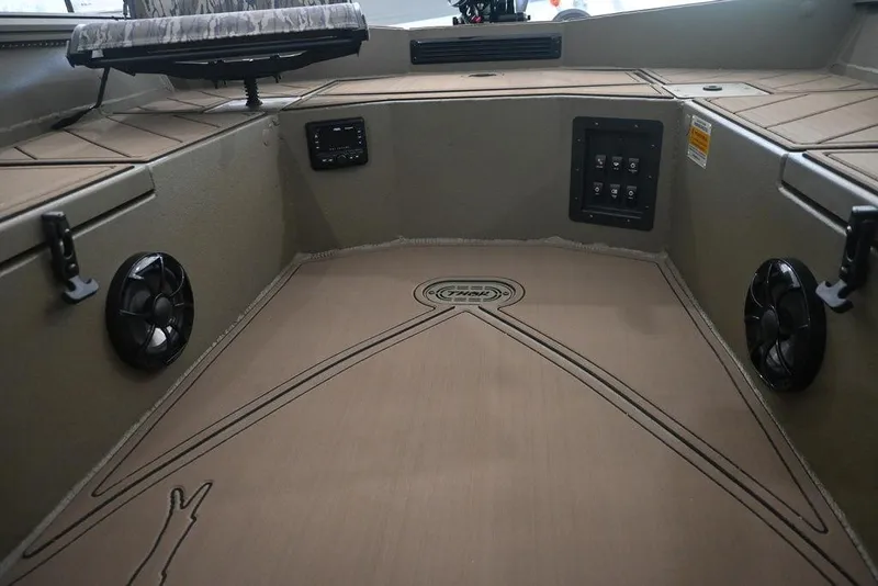 Slide: The Image of Interior of 2026 Thor 1754 Timber Hammer boat with speakers and control panel. - 8