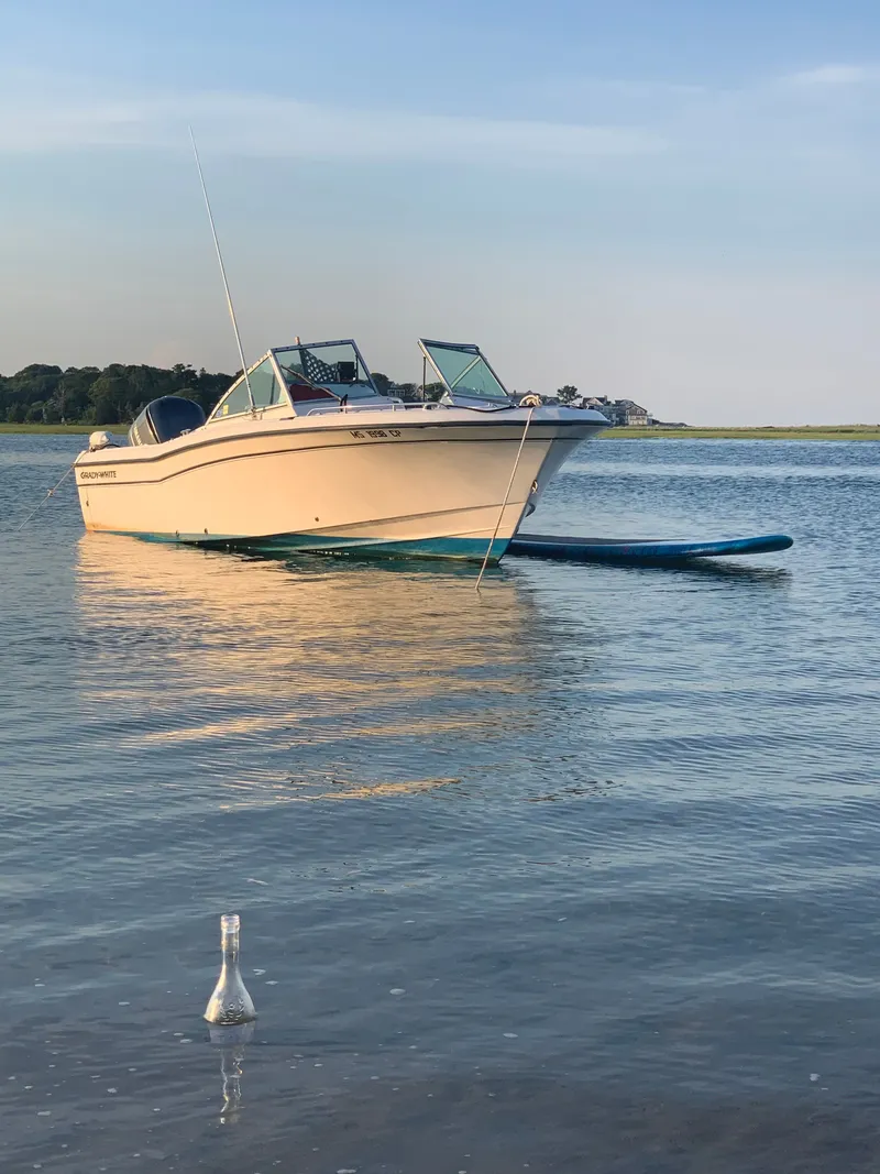 The Image of 1998 Grady-White 22 Tournament boat anchored on calm water with a paddleboard nearby. - 0