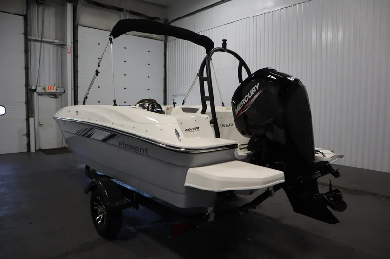 Slide: The Image of 2022 Bayliner E18 Element boat with Mercury engine in indoor storage. - 7