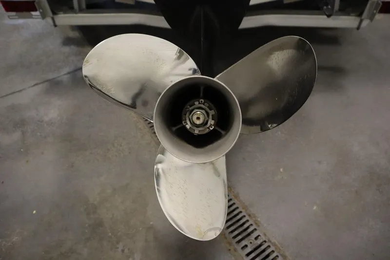 Slide: The Image of Close-up of a 2020 Sun Tracker Party Barge 20 DLX boat propeller. - 49