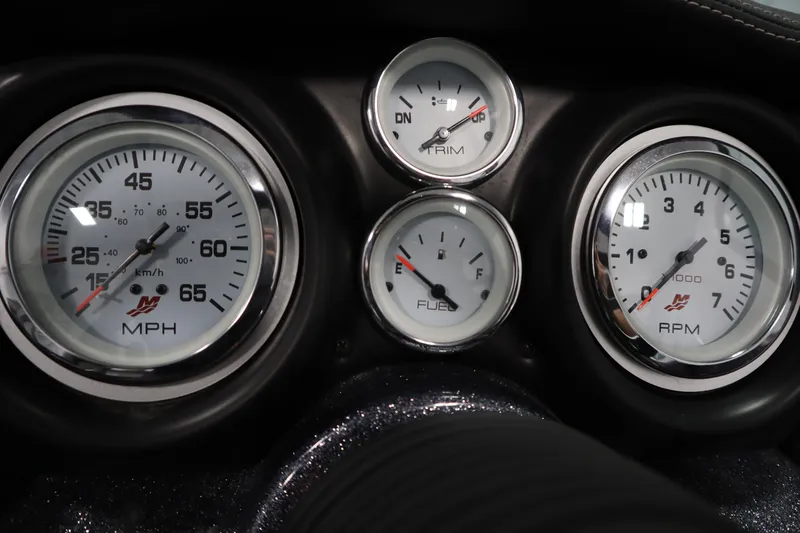 Slide: The Image of 2023 Lund 189 PRO V dashboard with speedometer, trim, fuel, and RPM gauges. - 28