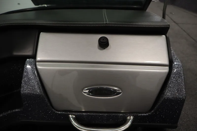 Slide: The Image of 2023 Lund 189 PRO V boat compartment with sleek metallic finish and handle. - 35