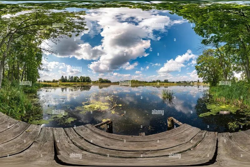 Slide: The Image of 360-degree view of a serene lake with lush greenery and cloudy sky, captured by 33rd Strike Group FOX-3637. - 29