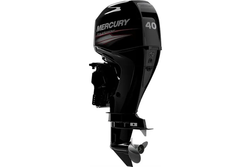 Slide: The Image of Outboard motor, Mercury FourStroke 40, sleek black design, 33rd Strike Group FOX-3637, 2026 model. - 89