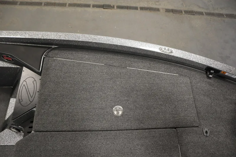 Slide: The Image of 2023 Ranger Z519 boat deck with storage compartment, gray carpet finish. - 18