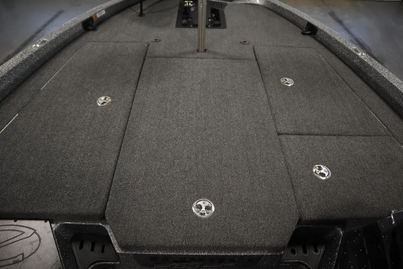 Slide: The Image of 2023 Ranger Z519 boat deck with storage compartments and sleek design. - 22