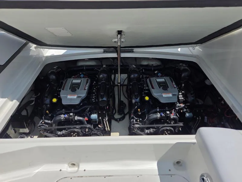 Slide: The Image of 2016 Formula 290 Bowrider engine compartment with dual engines visible. - 2