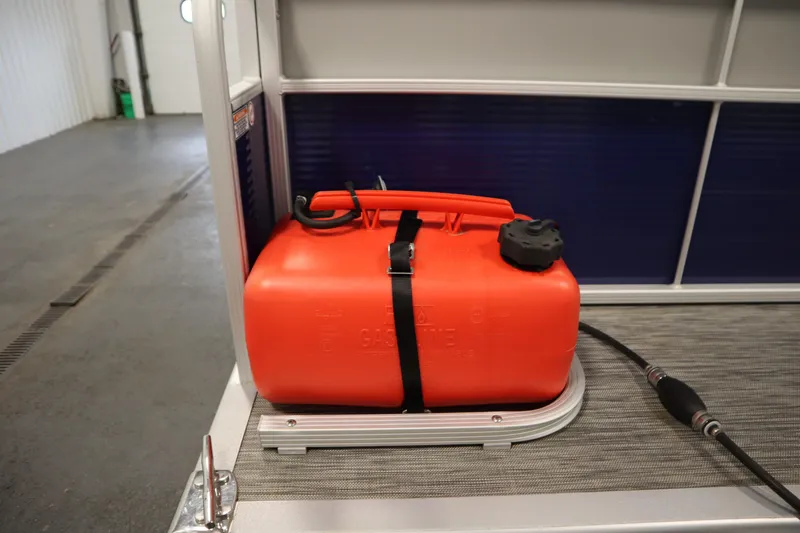 Slide: The Image of Red gasoline container secured on a Bennington 16 SL boat, 2020 model. - 35