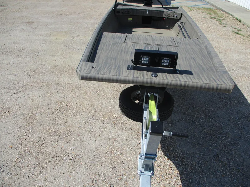 Slide: The Image of 2025 Gator Tail 1754 Extreme boat on trailer, featuring rugged design and LED lights. - 6