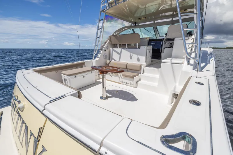 Slide: The Image of 2004 Tiara Yachts 4200 Open on the sea, sunny day. - 10