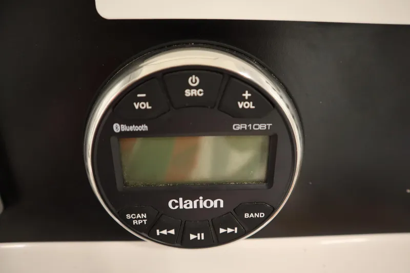 Slide: The Image of Clarion GR10BT Bluetooth stereo system on 2022 Robalo 246 Cayman boat. - 43