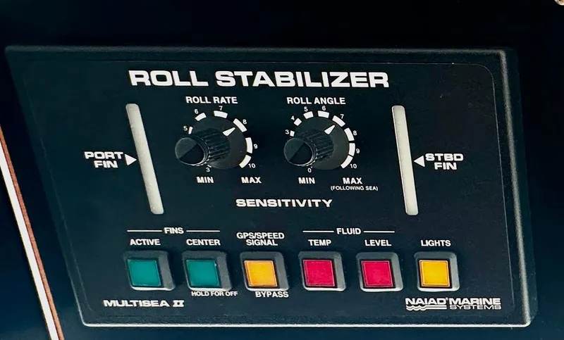 Slide: The Image of Control panel of a Naiad Marine Systems roll stabilizer on a 1989 Grand Banks 42 Classic. - 12