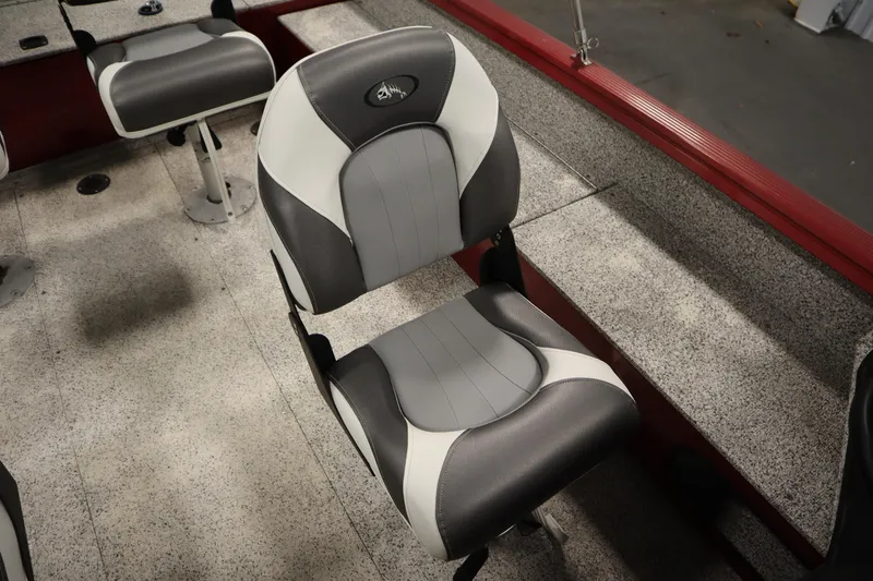 Slide: The Image of Boat seat in a 2023 Polar Kraft 2010 OUTLANDER DC, featuring gray and white upholstery. - 40