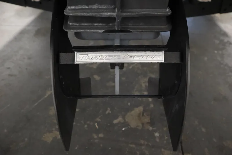 Slide: The Image of Yamaha Boats 2021 190 AR Thrust Vector system close-up in a garage setting. - 44