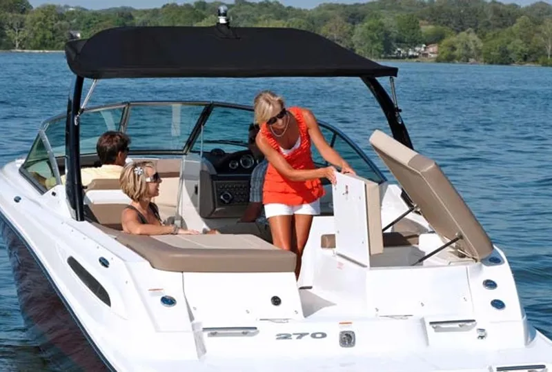Slide: The Image of Dashboard of 2013 Sea Ray 270 SLX with Garmin GPS and gauges. - 21